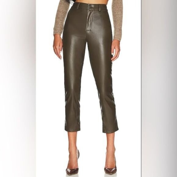 BCBGeneration Womens Straight-Cut Faux-Leather Pants Olive Size M Stylish & Vers - Picture 4 of 13